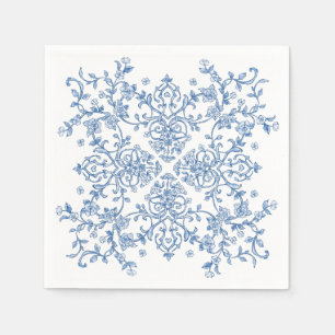 Blue Ornate Grace Victorian Boho Floral Wedding Napkin
