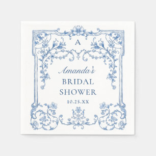Blue Ornate Grace Victorian Floral Bridal Shower Napkin