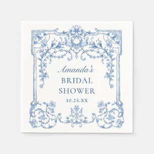 Blue Ornate Grace Victorian Floral Bridal Shower Napkin