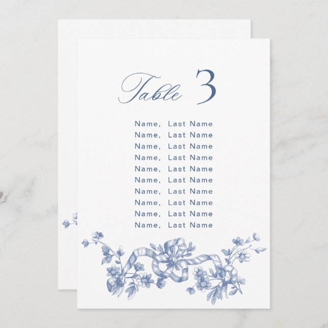 Blue Ornate Grace Victorian Seating Chart Card (Front/Back)