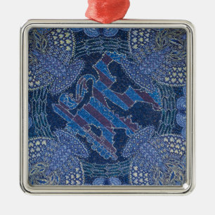 Blue Ornate Mosaic Art, Germany Metal Tree Decoration