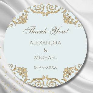 Blue Ornate Rococo Victorian Wedding Thank You Classic Round Sticker
