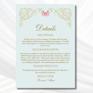 Blue Ornate Rococo Vintage Wedding Details Enclosure Card