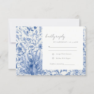 Blue Ornate Watercolor Floral Peacock Wedding RSVP Card