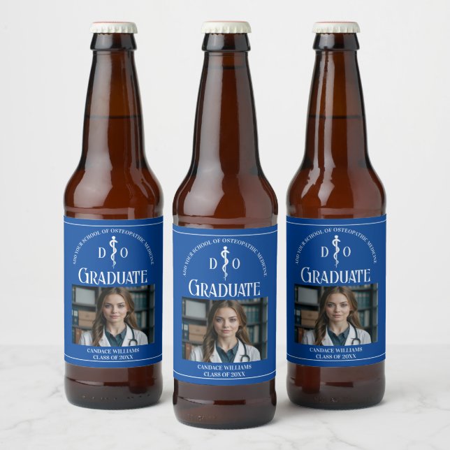 Blue Osteopathic Medical School Graduation Party Beer Bottle Label (Bottles)