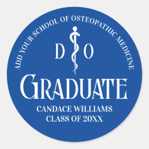 Blue Osteopathic Medical School Graduation Party Classic Round Sticker