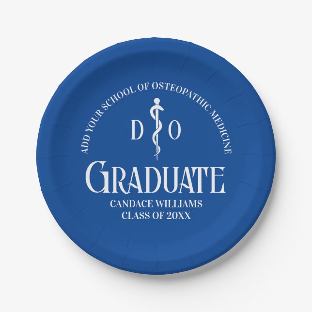 Blue Osteopathic Medical School Graduation Party Paper Plate (Front)