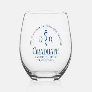 Blue Osteopathic Medical School Graduation Stemless Wine Glass