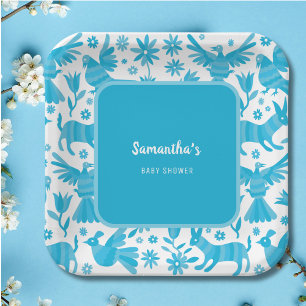 Blue otomi mexican baby shower Paper Plate