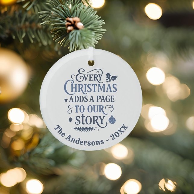 Blue our story typography Christmas Glass Tree Decoration (Creator Uploaded)