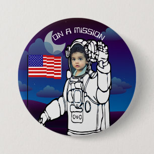 Blue Outer Space American Flag Astronaut Photo 7.5 Cm Round Badge
