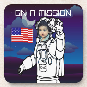 Blue Outer Space American Flag Astronaut Photo Coaster