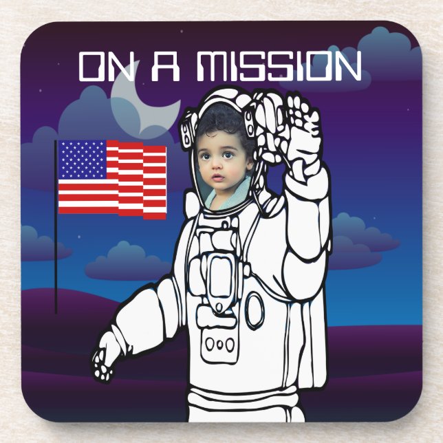 Blue Outer Space American Flag Astronaut Photo Coaster (Front)