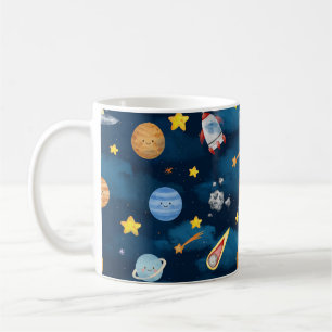Blue Outer Space Planets Seamless Pattern Coffee Mug