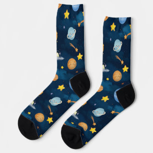 Blue Outer Space Planets Seamless Pattern Socks
