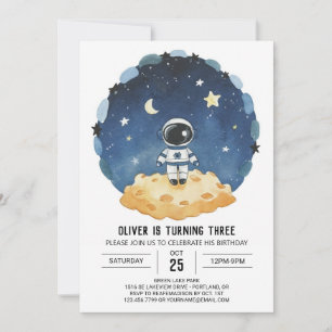 Blue Outerspace Modern Astronaut Boy Birthday Invitation