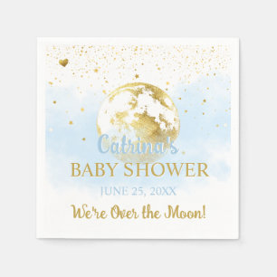 Blue Over the Moon and Stars Celestial Baby Shower Napkin