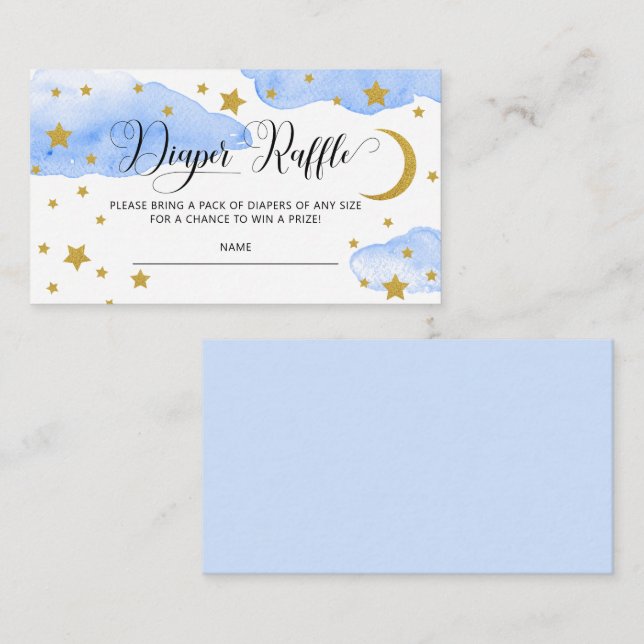 Blue Over The Moon Baby Shower Diaper Raffle Enclosure Card (Front/Back)