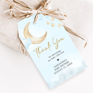 Blue Over the Moon Baby Shower Favor Tags