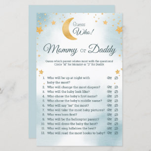 Blue Over the Moon Baby Shower Guess Who Game
