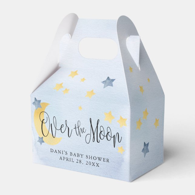 Blue Over the Moon, Baby Shower Moon Stars Favour Box (Front Side)