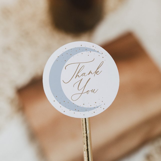 Blue Over the Moon Boy Baby Shower Classic Round Sticker (Creator Uploaded)