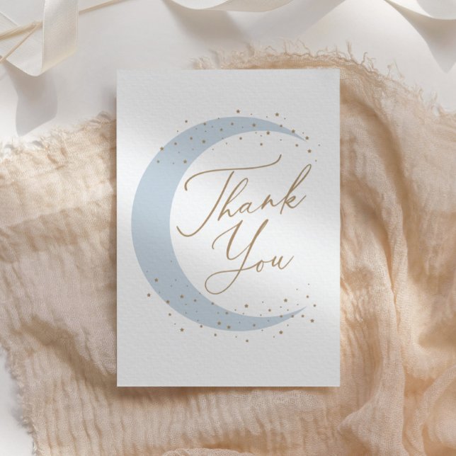 Blue Over the Moon Boy Baby Shower Thank You Card (Creator Uploaded)
