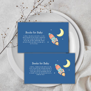Blue Over The Moon Rocket Books For Baby Shower Enclosure Card