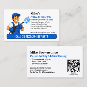 Blue Overalls Power Washer Man QR Pressure Washing Business Card