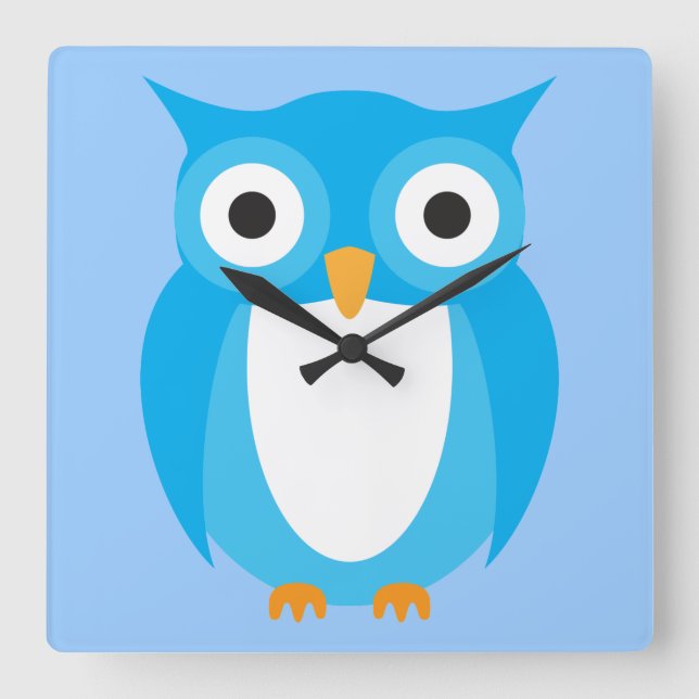 Blue Owl - Add Your Own Text Square Wall Clock (Front)