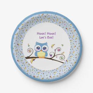Blue Owl Baby Boy Shower Celestial Doodles Paper Plate