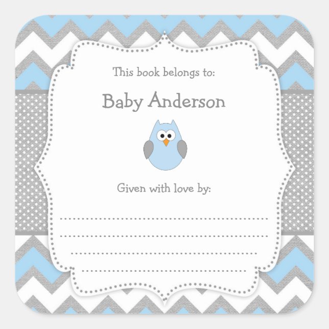Blue Owl Baby Shower book Square Sticker (Front)