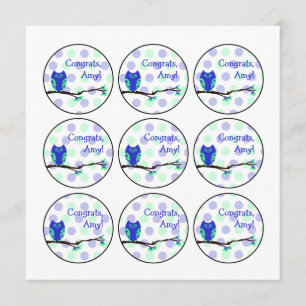 Blue Owl Baby Shower Cupcake Toppers or Favour Tag Invitation