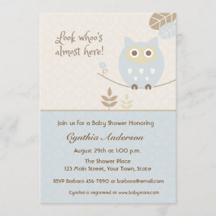 Blue Owl, Baby Shower for Boy Invitation