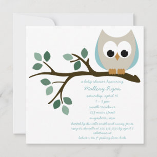 Blue Owl Baby Shower Invitation