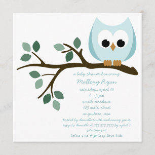 Blue Owl Baby Shower Invitation