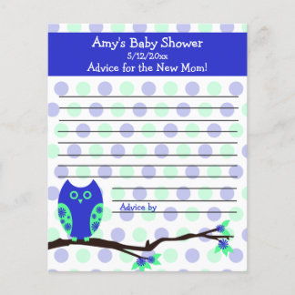 Blue Owl Baby Shower Personalised Advice Cards
