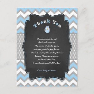 Blue Owl baby shower thank you note with poem