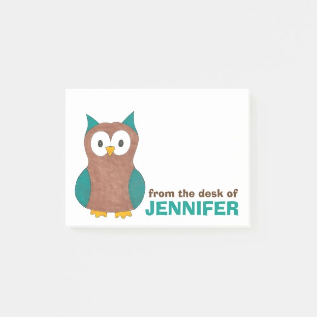 Blue Owl Bird A Note From Personalised Post-It (Front)