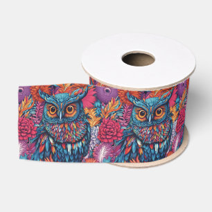 Blue Owl Bird Art  Grosgrain Ribbon