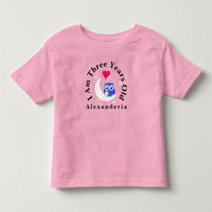 Blue Owl Birthday add name, I am 3 years old Toddler T-Shirt
