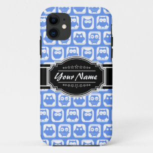 Blue Owl Black Personalised Name iPhone 11 Case