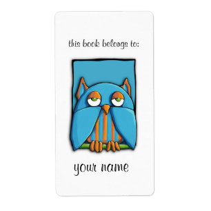 Blue Owl blue Bookplate Label