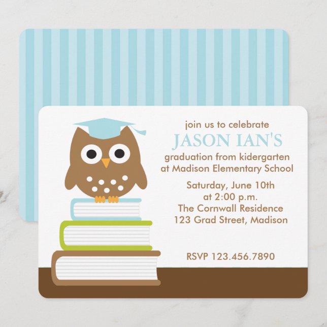 Blue Owl Boys Graduation Party Invitation (Front/Back)