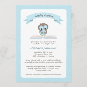 Blue Owl Bring a Book Baby Shower Invitation
