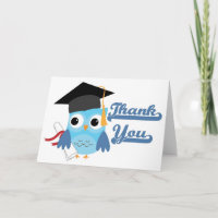 Blue Owl Cap & Diploma Graduation Thank You Card