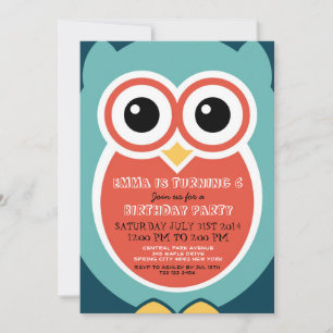 Blue Owl Cartoon Birthday Invitation Card for Boys