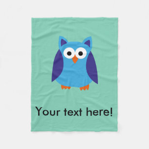 Blue owl cartoon fleece blanket
