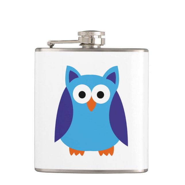 Blue owl cartoon hip flask (Front)