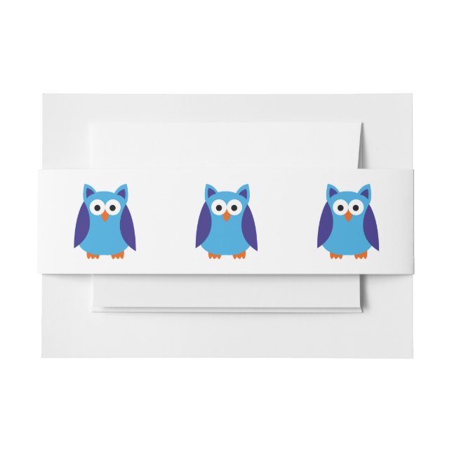 Blue owl cartoon invitation belly band (Front Example)